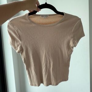 Reformation Beige Ribbed Short Sleeve Crop Tee